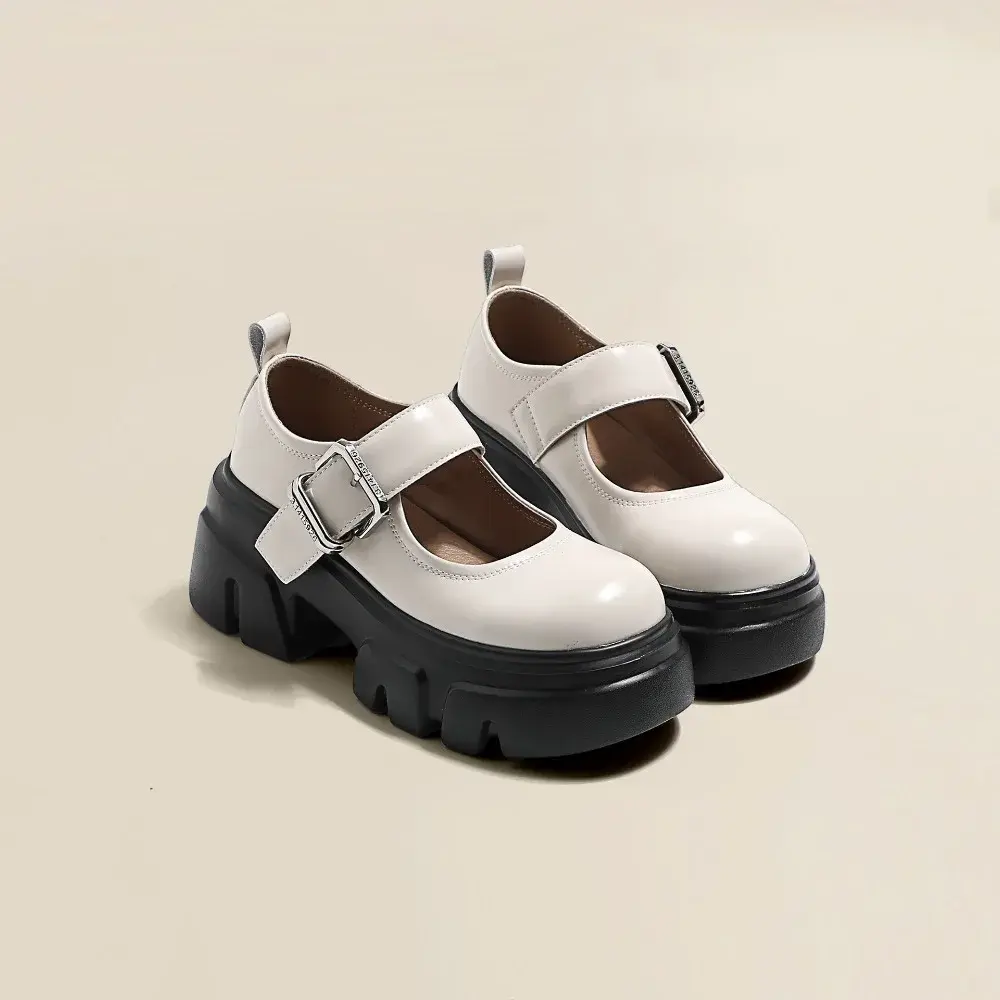 2024 Summer Platform Leather Shoes Women Flats Casual Oxford Loafers Thick Bottom Ladies Wedge Lolita Shoes Mary Jane Ladies