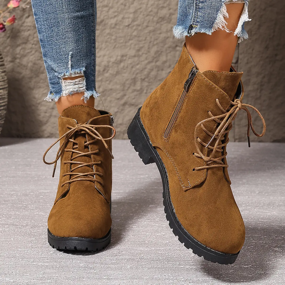 2024 New Spring Winter Women Pumps Boots High Quality Lace-up European Ladies Shoes PU High Heels Boots Fast Delivery