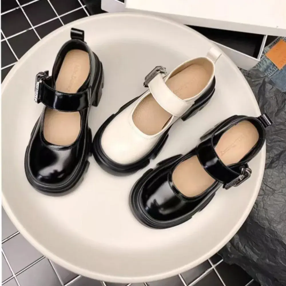 2024 Summer Platform Leather Shoes Women Flats Casual Oxford Loafers Thick Bottom Ladies Wedge Lolita Shoes Mary Jane Ladies