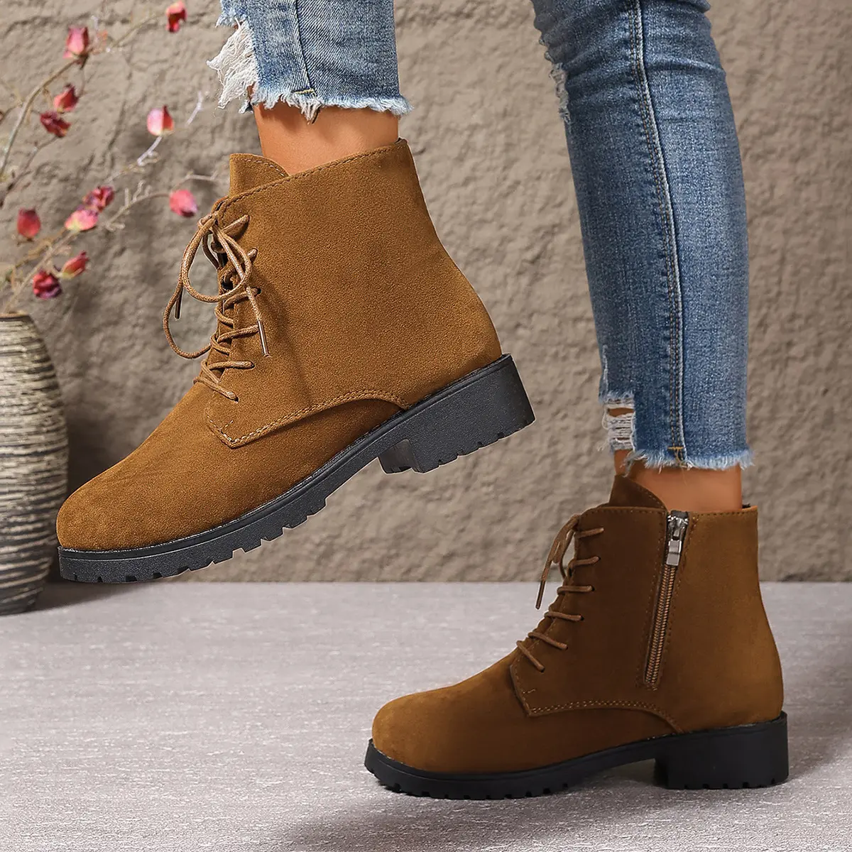 2024 New Spring Winter Women Pumps Boots High Quality Lace-up European Ladies Shoes PU High Heels Boots Fast Delivery