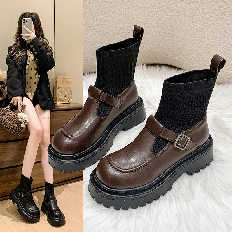 Thick Soled Boots Skinny Boots Trendy Ins Explosive Street Boots Children's Socks Elastic Socks British Style Spring and Autumn