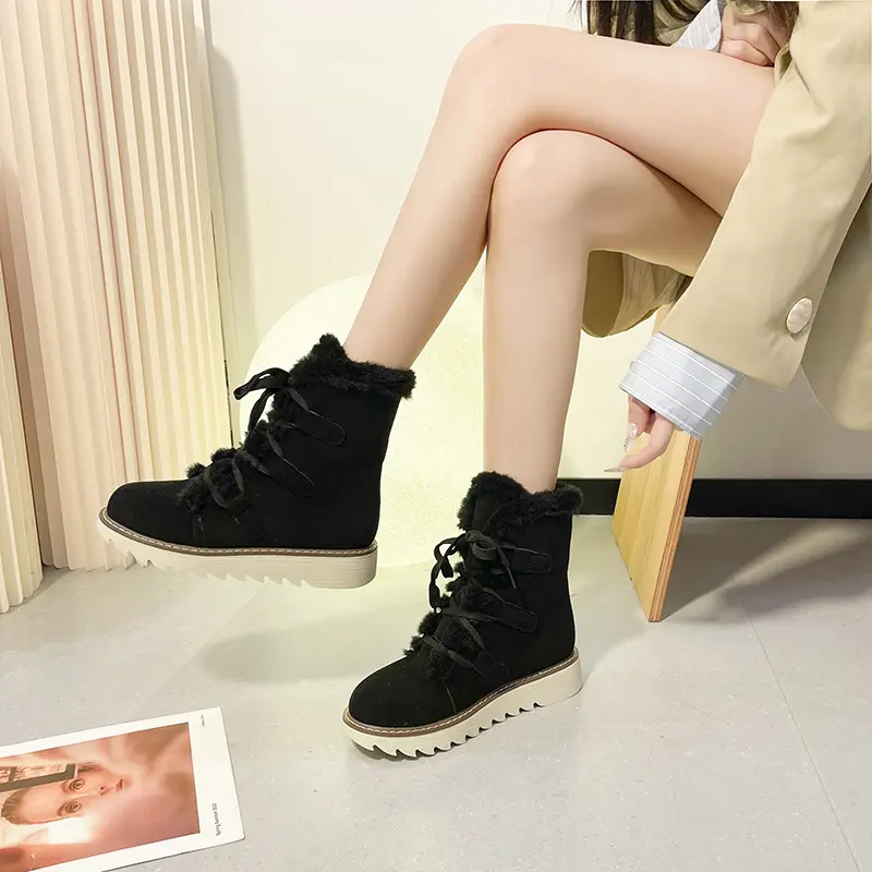 Womens Cozy Fleece Lined Snow Boots Insulated Winter Warmth Flat Mid Calf Boots for Thermal Outdoor Adventures with Durable