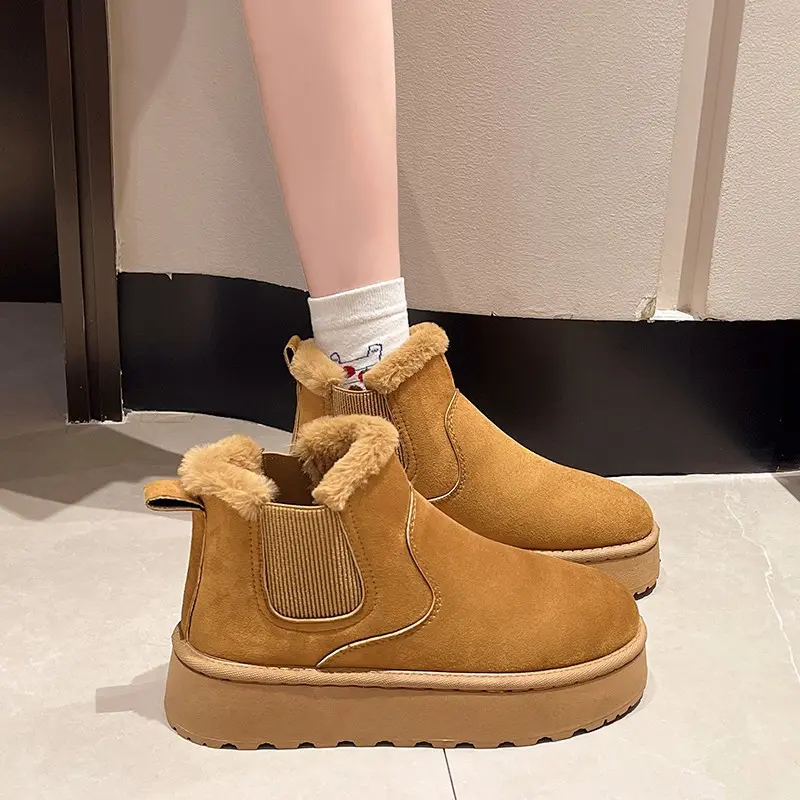 Winter Boots Women New Rubber Thick Sole Ankle Boots for Outdoor Elevated Comfort Warm Walking Cotton Shoes Fashion Snow Boots