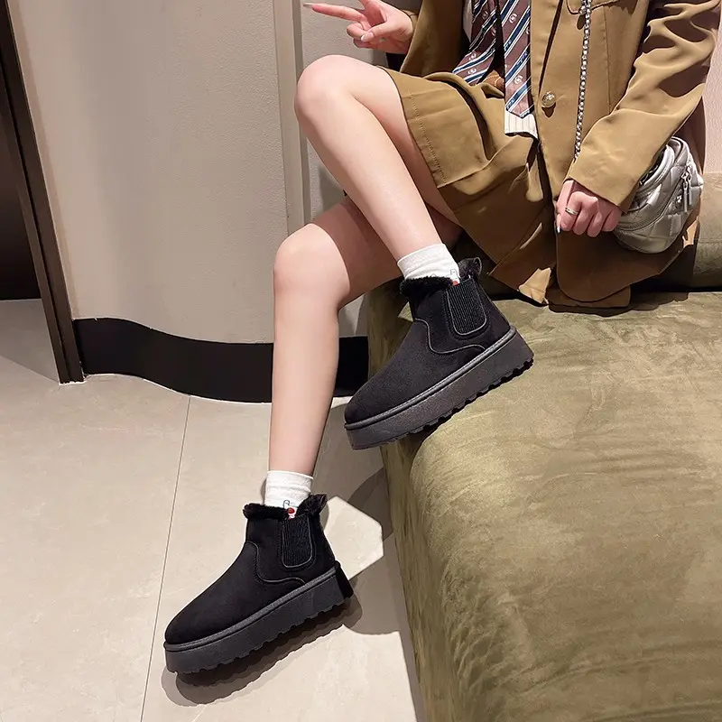 Winter Boots Women New Rubber Thick Sole Ankle Boots for Outdoor Elevated Comfort Warm Walking Cotton Shoes Fashion Snow Boots