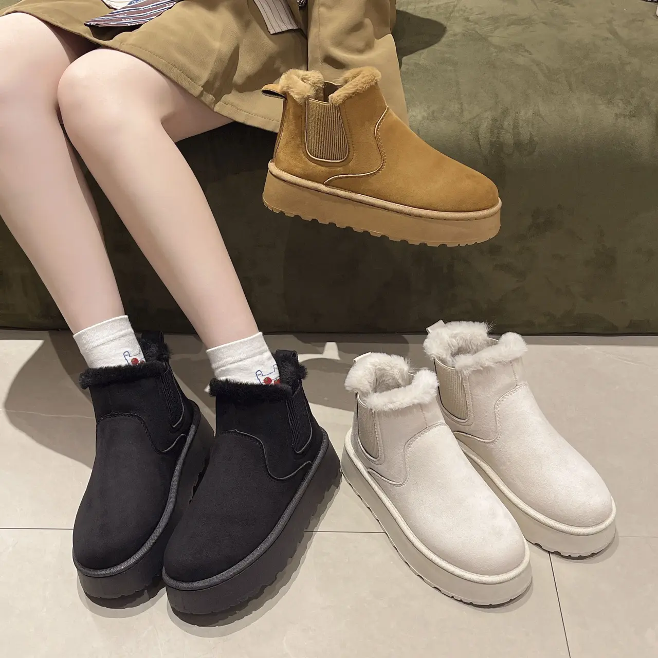 Winter Boots Women New Rubber Thick Sole Ankle Boots for Outdoor Elevated Comfort Warm Walking Cotton Shoes Fashion Snow Boots
