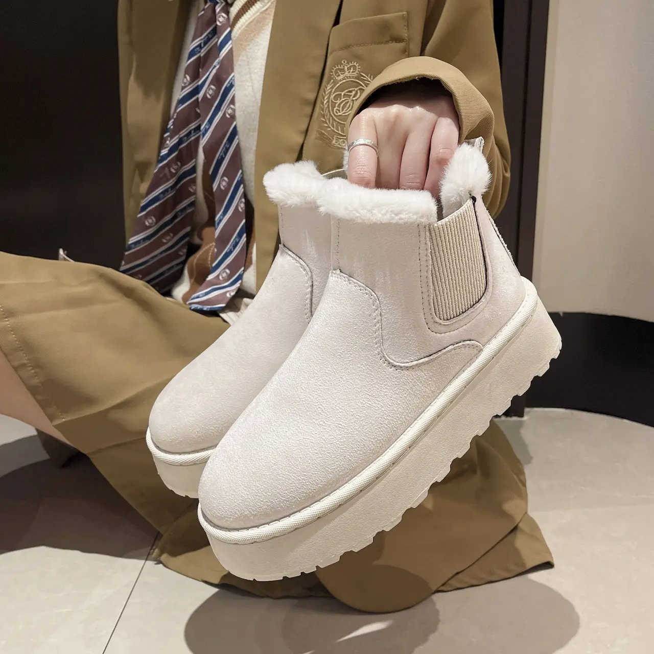 Winter Boots Women New Rubber Thick Sole Ankle Boots for Outdoor Elevated Comfort Warm Walking Cotton Shoes Fashion Snow Boots
