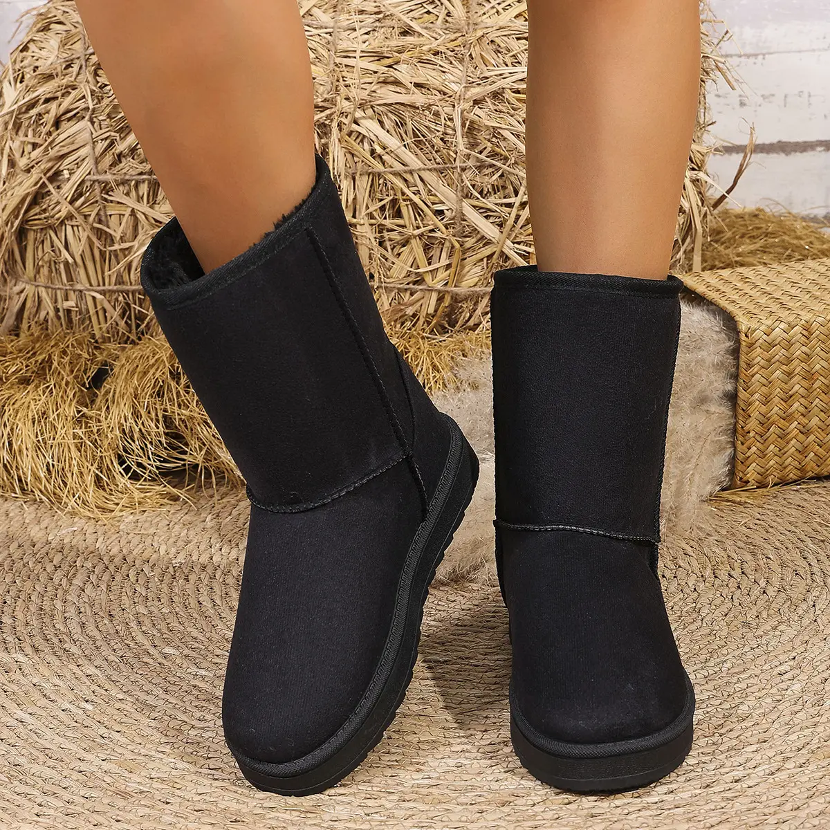 Brand Women's Shoes Australian Boots Winter Footwear Round Toe Flat Heel Boots-Women Fashion Snow Low 2024 Ladies Ankle Cotton