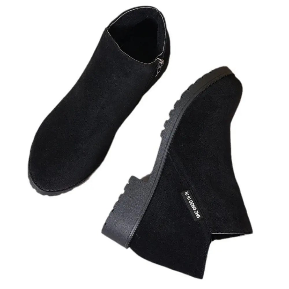 New Winter Casual and Comfortable Thick-soled Round-toe Black Sexy Elegant Warm Square-heeled Short Boots for Women 2024