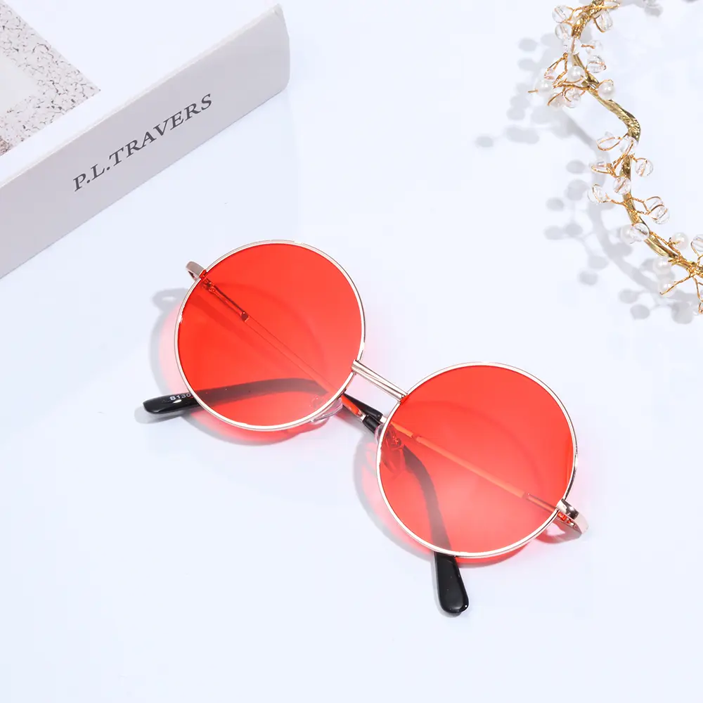 NEW Summer Child Retro Round Frame Sunglasses Children Kids Black Pink Red Lens Fashion Boys Girls UV400 Protection Eyewear 14mm