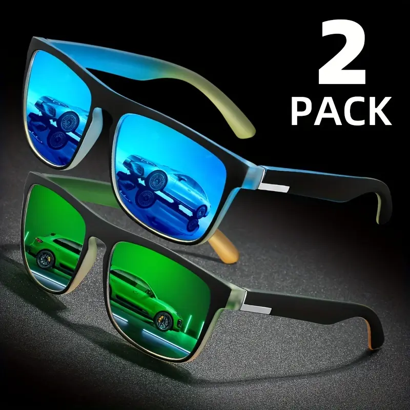 2pcs Square Gradient Mutipcolor Polarized Sunglasses Anti Glare Sun Shades For Summer Party Vacation Travel Driving Fishing