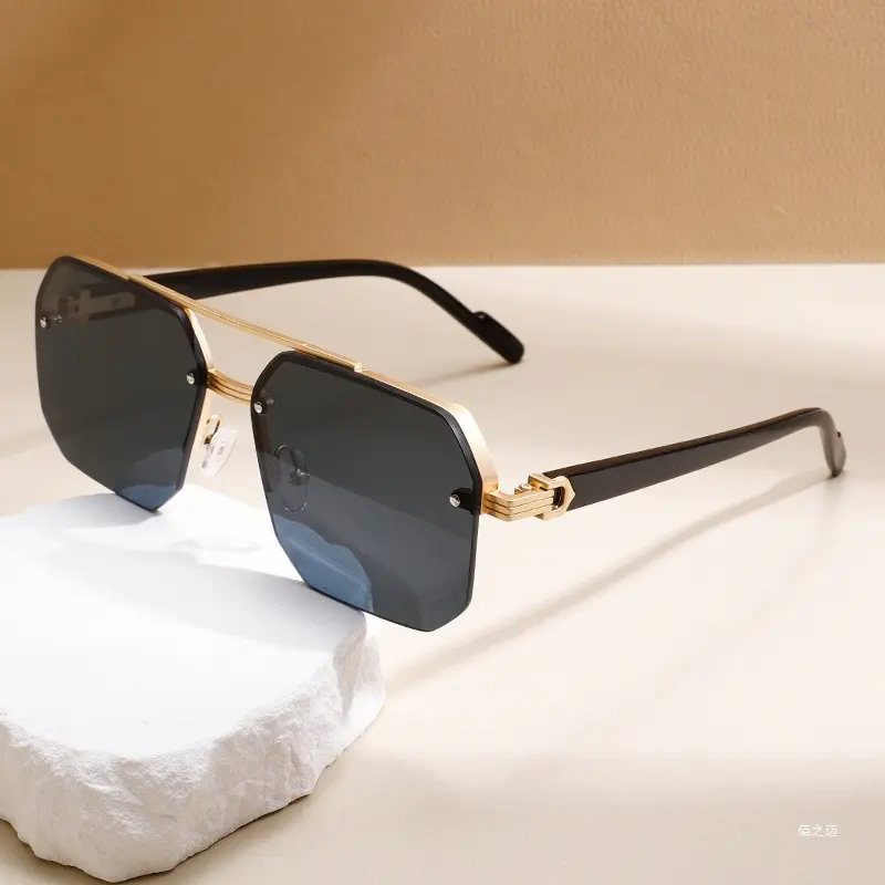 New Metal Half Frame Sunglasses Men Oversized Pilot Design Sun Glasses Women Outdoor Driving Sunshade Eyewear Uv400 Eyeglass