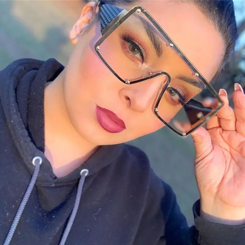 Fashionable Large Frame Sunglasses Women Modern Wide Edge One-Piece Glasses Luxury Brand Design Outdoor Sunshade Eyewear Uv400