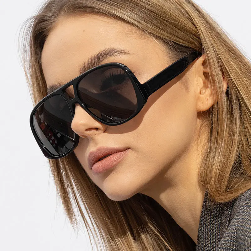New Trendy Pilot Toad Shaped Sunglasses Women Retro Large Frame Double Beam Sun Glasses Fashion Sunshade Eyewear for Men Uv400