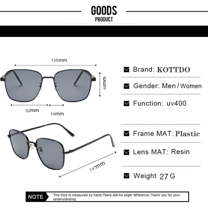 New Classic Fashion Women Oversized Sunglasses Anti-Reflective Mirror Vintage Square Metal Sun Glasses Men Driving Eyewear Uv400