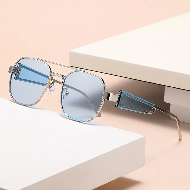 Advanced New Polygonal Sunglasses Men Metal Fashion Double Beam Sun Glasses Women Luxury Brand Design Outdoor Sunshade Uv400