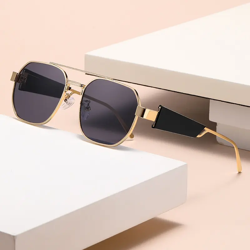Advanced New Polygonal Sunglasses Men Metal Fashion Double Beam Sun Glasses Women Luxury Brand Design Outdoor Sunshade Uv400