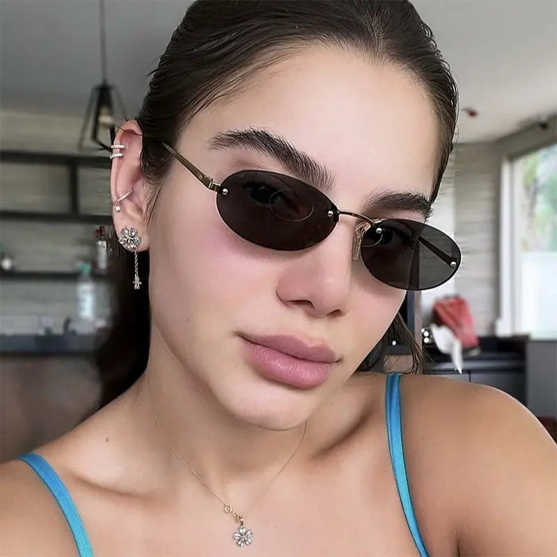 Elliptical Frameless Sunglasses Women Fashion Trend Sun Glasses Men Outdoor Sunshade Eyewear Uv400 Luxury Brand Design Eyeglass