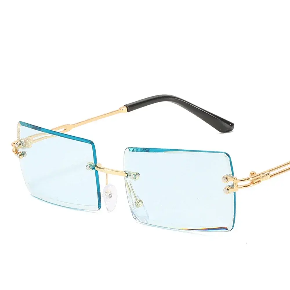 Vintage Fashion Rectangle Rimless Sunglasses UV400 Gradient Shades For Women 2025 Trendy New Frameless Sun Glasses Traveling Sum