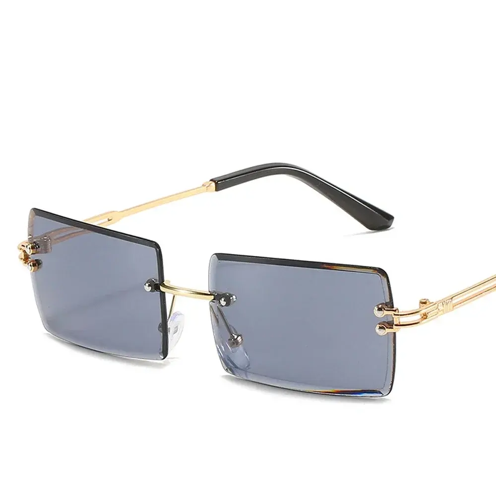 Vintage Fashion Rectangle Rimless Sunglasses UV400 Gradient Shades For Women 2025 Trendy New Frameless Sun Glasses Traveling Sum