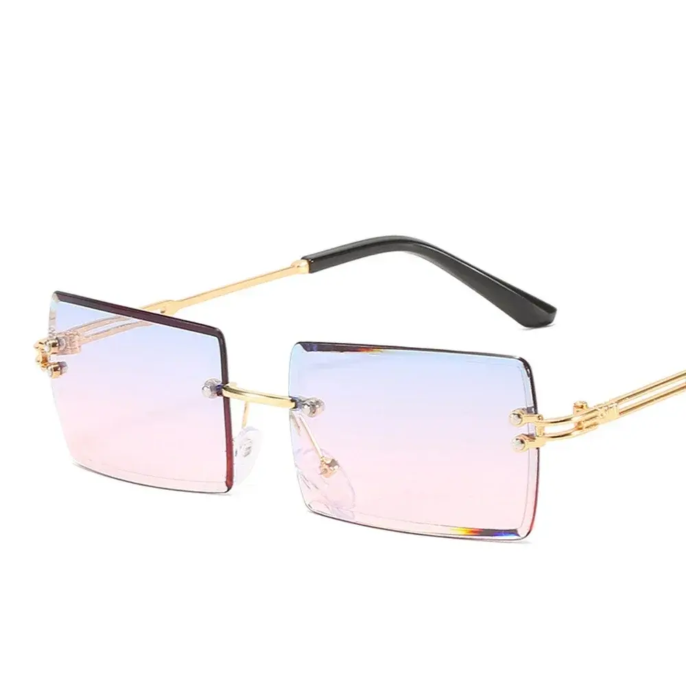 Vintage Fashion Rectangle Rimless Sunglasses UV400 Gradient Shades For Women 2025 Trendy New Frameless Sun Glasses Traveling Sum