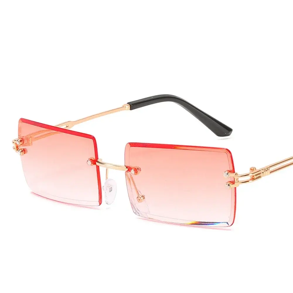Vintage Fashion Rectangle Rimless Sunglasses UV400 Gradient Shades For Women 2025 Trendy New Frameless Sun Glasses Traveling Sum