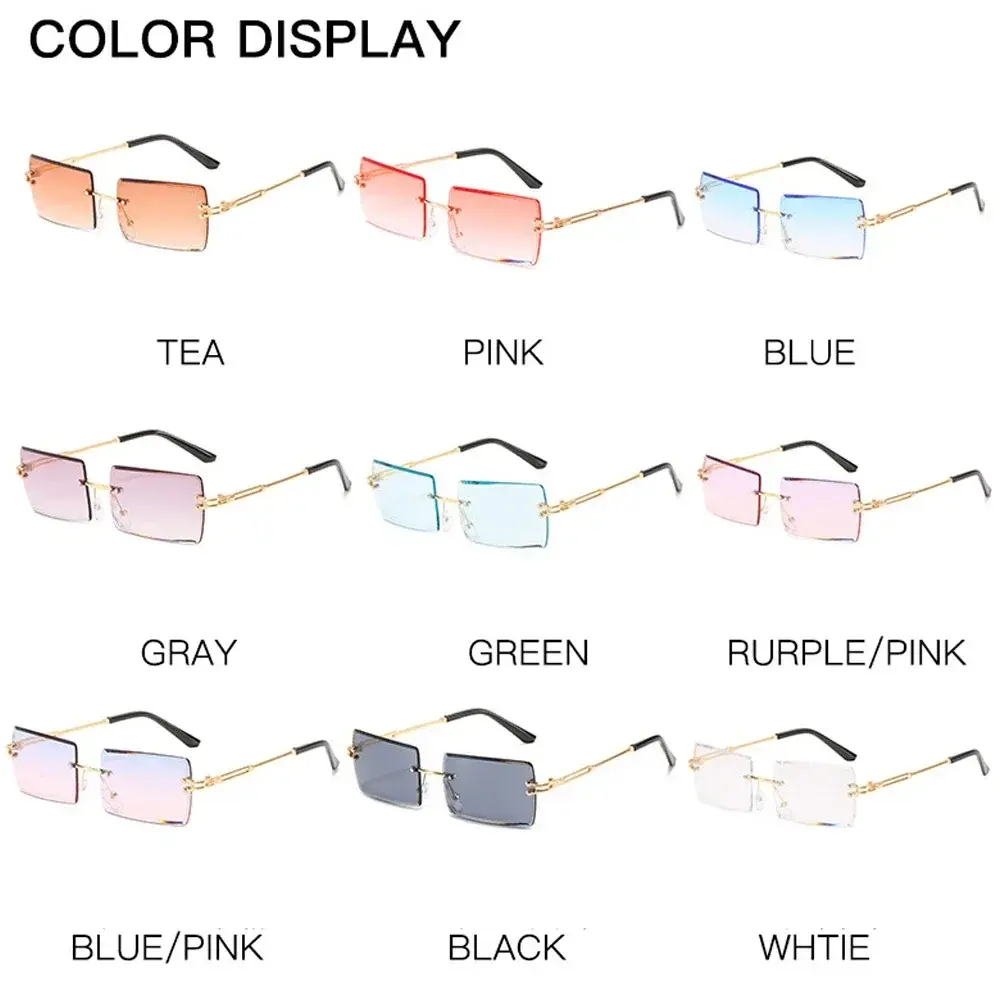 Vintage Fashion Rectangle Rimless Sunglasses UV400 Gradient Shades For Women 2025 Trendy New Frameless Sun Glasses Traveling Sum