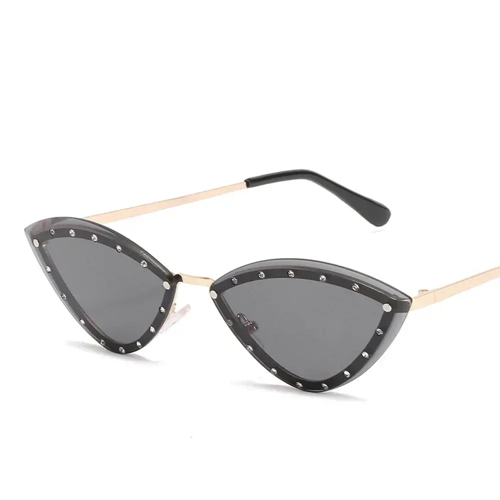 2025 New Brand Triangle Cat Eye Sunglasses Alloy Rimless Crystal Shiny Sun Glasses Female Unique Elegant Green Rhinestone Shades