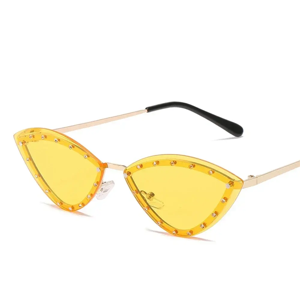 2025 New Brand Triangle Cat Eye Sunglasses Alloy Rimless Crystal Shiny Sun Glasses Female Unique Elegant Green Rhinestone Shades