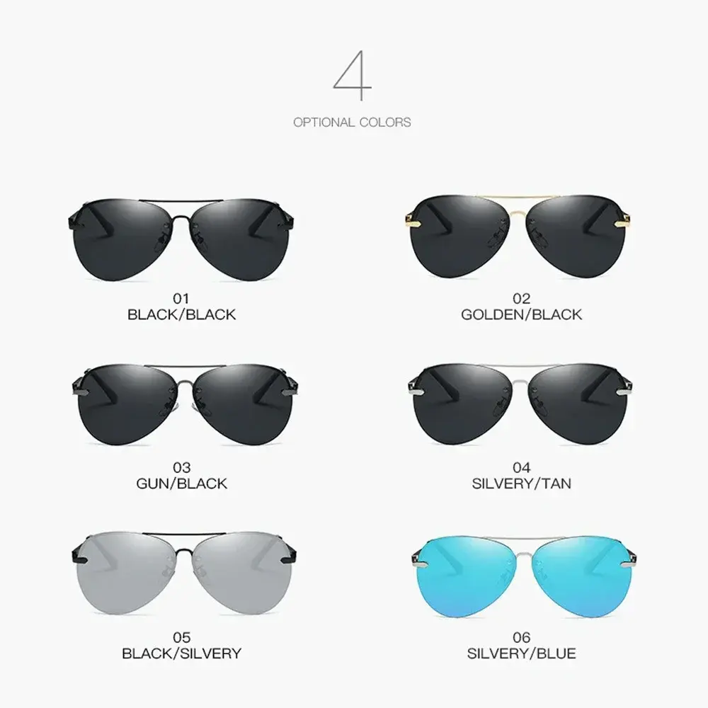 Luxury Brand Sunglasses Men Polarized Driving Coating Glasses Metal Rimless Sun glasses For Men Gafas De Sol Hombre