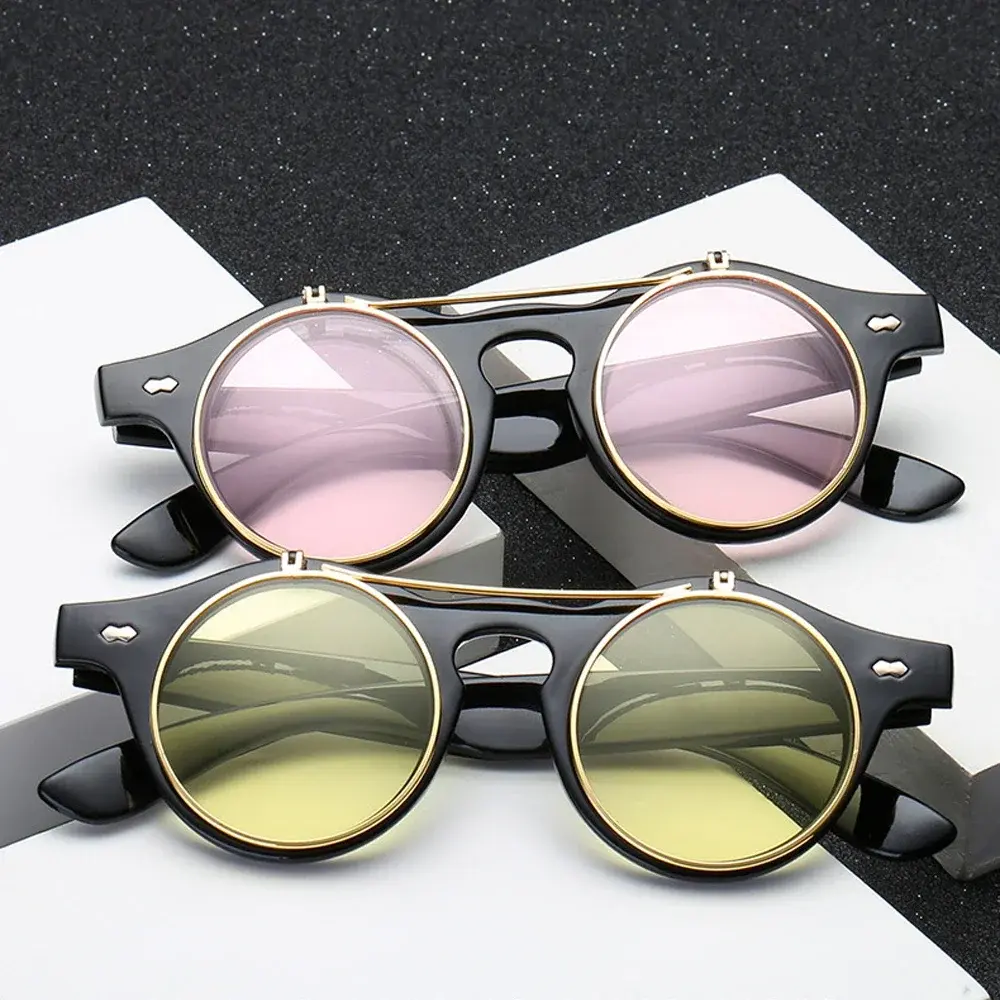 Steampunk Sunglasses Women Round Glasses Goggles Men Side Visor Circle Lens Unisex Vintage Retro Style Punk Oculos De Sol