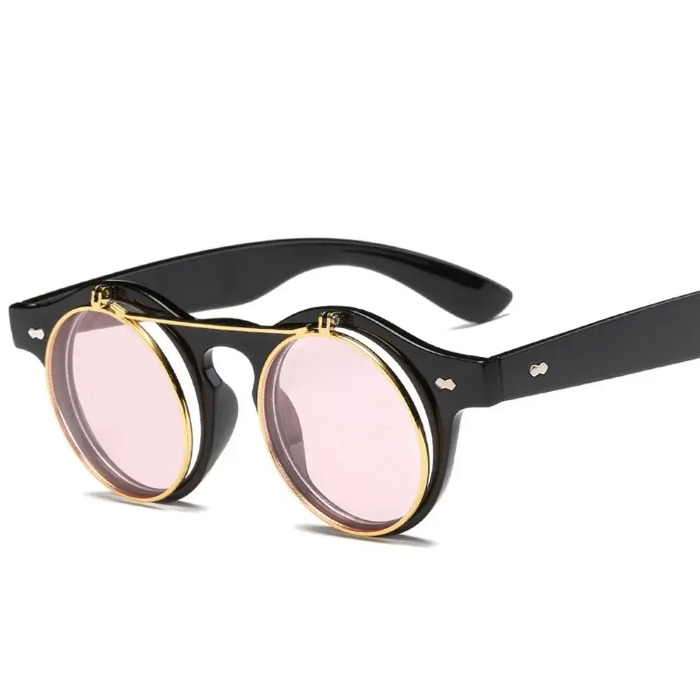 Steampunk Sunglasses Women Round Glasses Goggles Men Side Visor Circle Lens Unisex Vintage Retro Style Punk Oculos De Sol