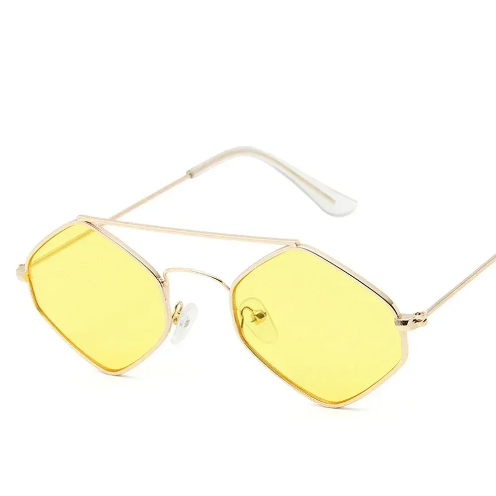 Polygonal Ocean Sunglasses for Women with Retro Metal Frame and Double Beam Design