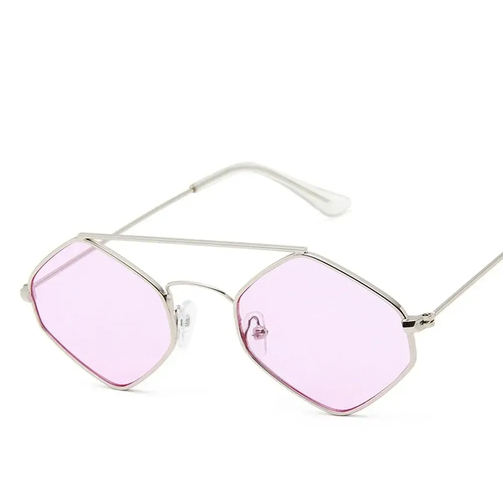 Polygonal Ocean Sunglasses for Women with Retro Metal Frame and Double Beam Design