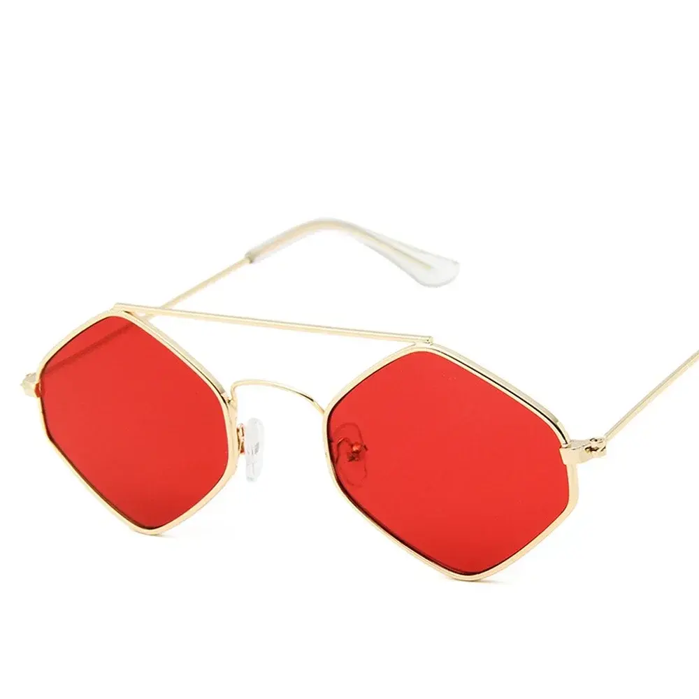 Polygonal Ocean Sunglasses for Women with Retro Metal Frame and Double Beam Design