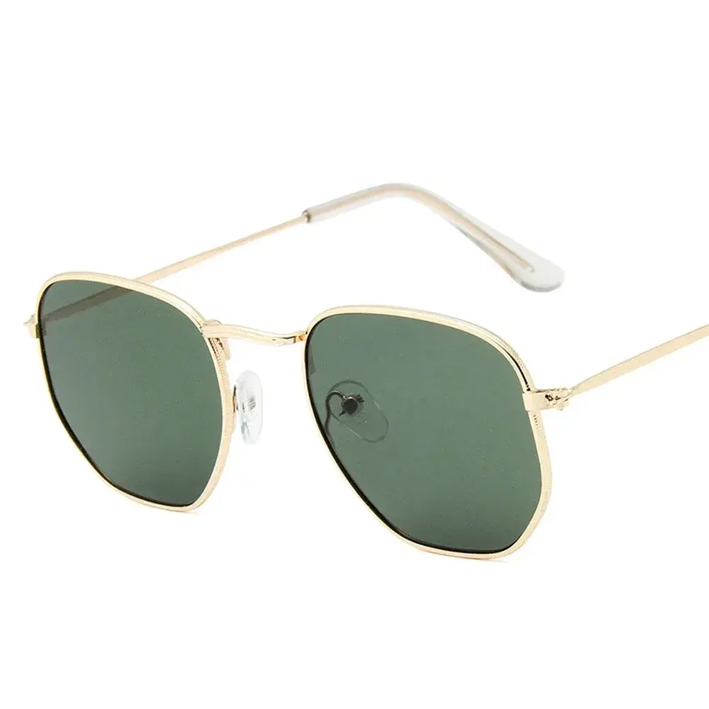 Men Sunglases Hexagon Sun Glasses NEW Women Metal Frame Fishing Glasses Gold tea Eyewear Lentes De Sol Hombre Okulary UV400