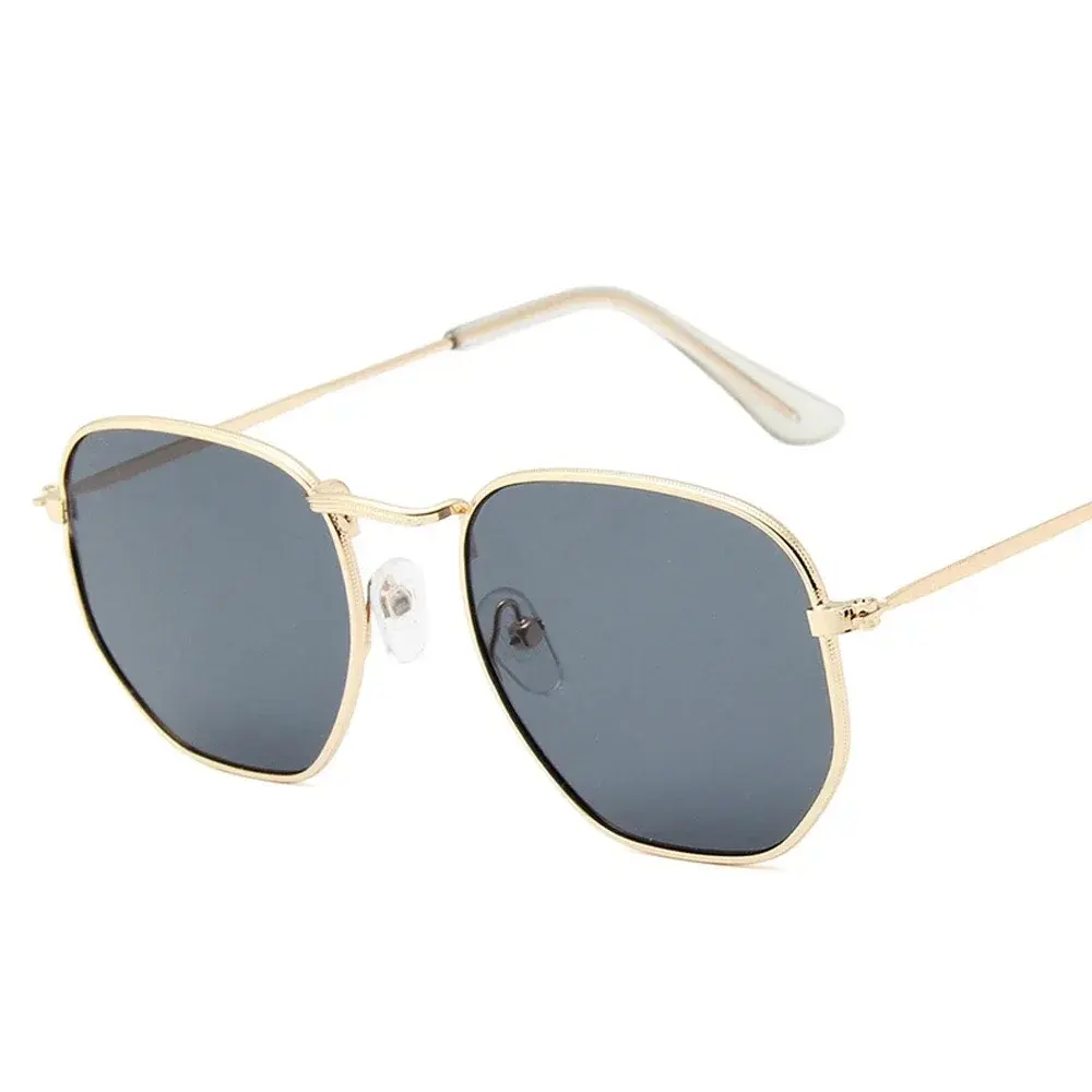 Men Sunglases Hexagon Sun Glasses NEW Women Metal Frame Fishing Glasses Gold tea Eyewear Lentes De Sol Hombre Okulary UV400