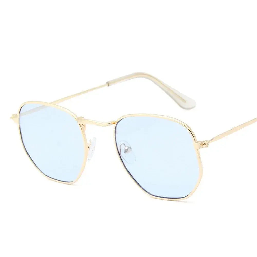 Men Sunglases Hexagon Sun Glasses NEW Women Metal Frame Fishing Glasses Gold tea Eyewear Lentes De Sol Hombre Okulary UV400