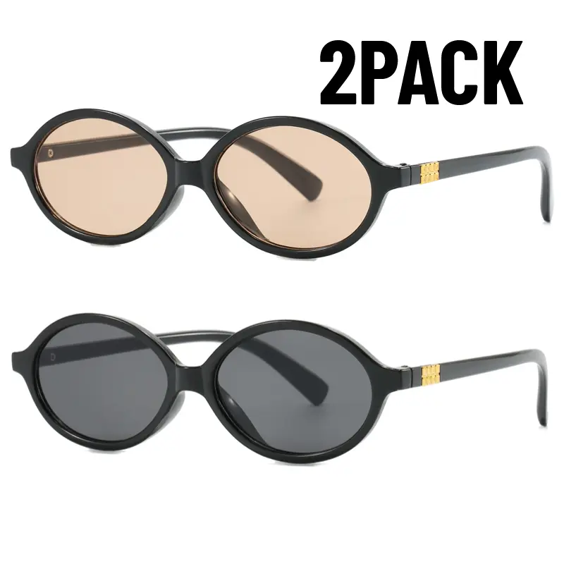2PACK Sexy Small Oval Sunglasses for Women 2024 Brand Designer Fashion Luxury Shades UV400 Black Eyewear Men Vintage Sun Glasses
