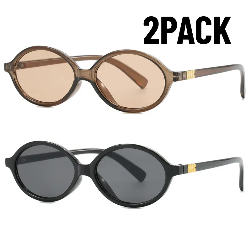 2PACK Sexy Small Oval Sunglasses for Women 2024 Brand Designer Fashion Luxury Shades UV400 Black Eyewear Men Vintage Sun Glasses