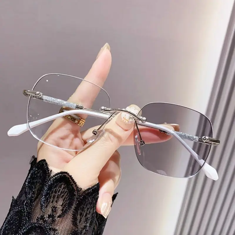 1/2PCS Female Rimless Photochromic Reading Glasses Men Women Far Sight Eyeglasses Trendy Color Changing Presbyopic Glasses
