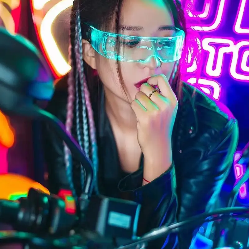 Cool Luminous LED Glasses Glowing Costume Neon Light Flashing Sunglasses Punk Goggles Cyber Future Cosplay Party Light Neon Glow