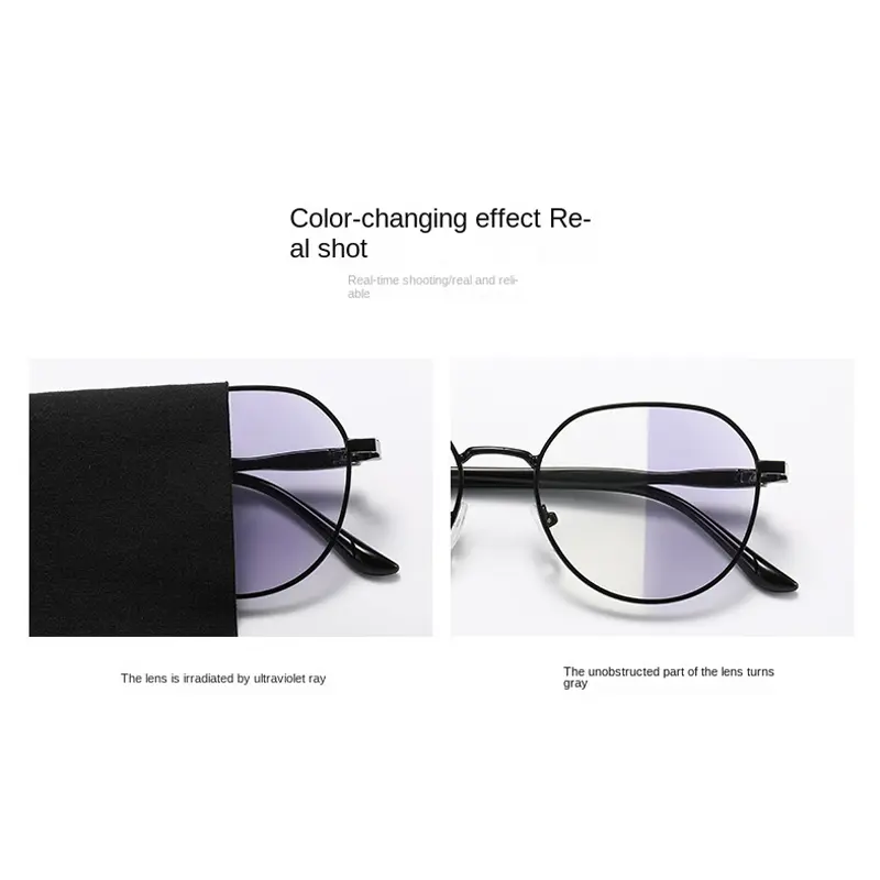 Photochromic Blue Light Blocking Glasses Women UV400 Anti Glare Retro Round Metal Glasses Frame Vintage Anti blue light Computer