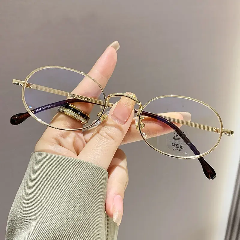 Vintage Anti-Blue Light Glasses Women's Oval Metal Frame Brand Designer Fashion Y2K Woman Metal Optical Frames Computer Glasses