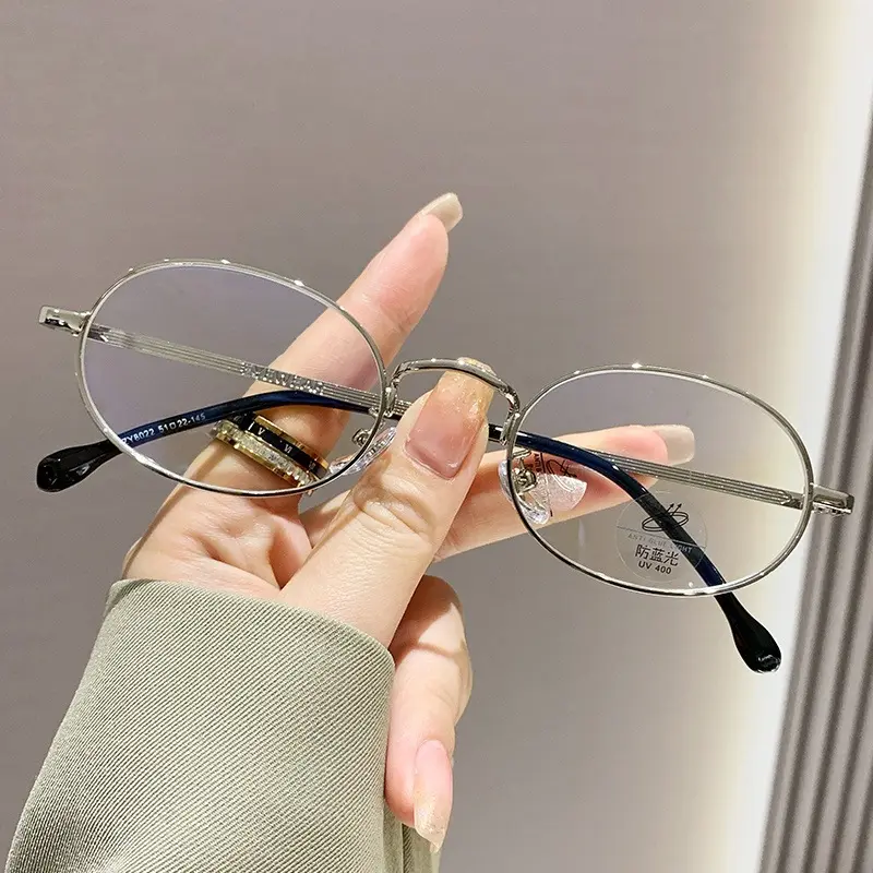 Vintage Anti-Blue Light Glasses Women's Oval Metal Frame Brand Designer Fashion Y2K Woman Metal Optical Frames Computer Glasses