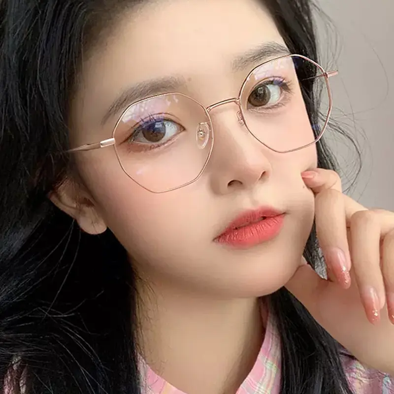 Retro Unisex Polygon Anti Blue Light Glasses Metal Frame Flat Ocular Fashion Comfortable Transparent Spectacle For Women Men