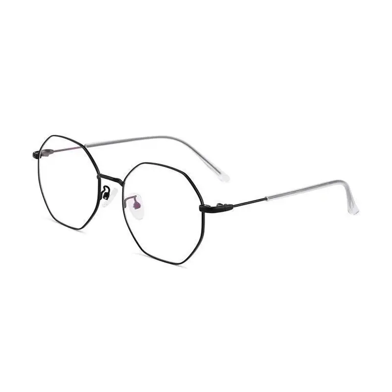 Retro Unisex Polygon Anti Blue Light Glasses Metal Frame Flat Ocular Fashion Comfortable Transparent Spectacle For Women Men