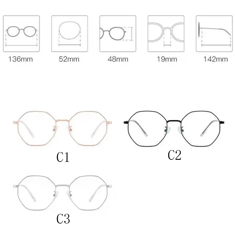 Retro Unisex Polygon Anti Blue Light Glasses Metal Frame Flat Ocular Fashion Comfortable Transparent Spectacle For Women Men