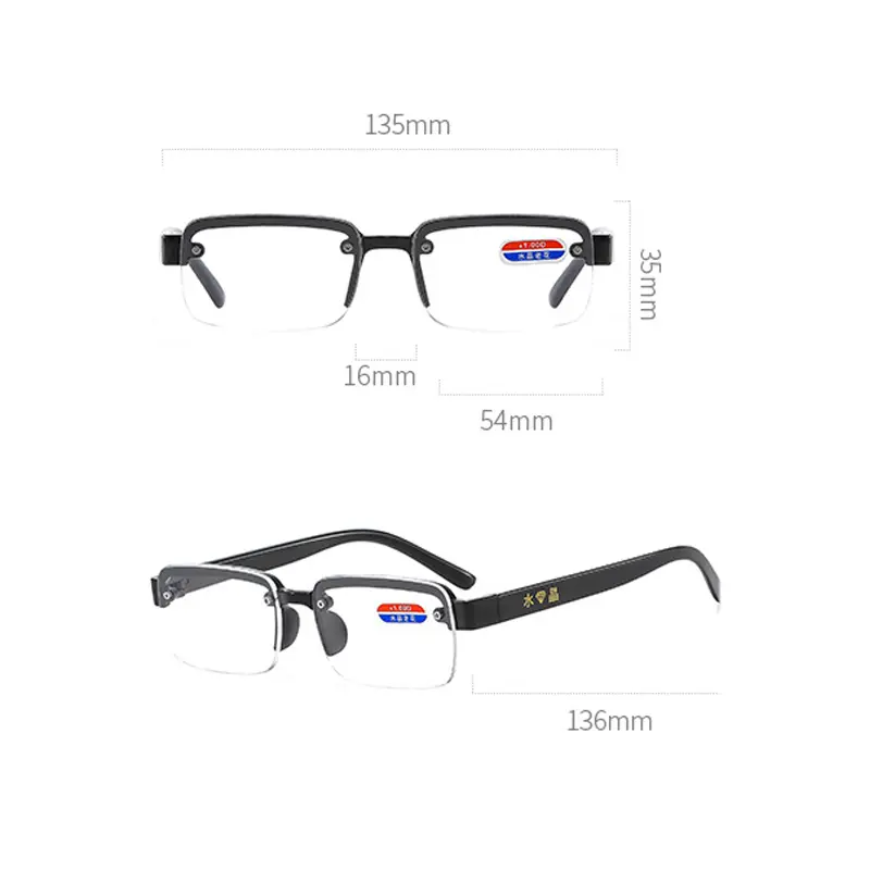 3PCS Half-Rim Reading Glasses Men Women artificial Crystal Glass Lens Presbyopia Glasses +100 To +400