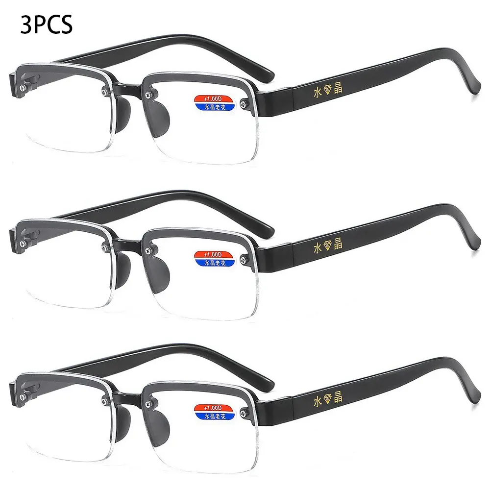 3PCS Half-Rim Reading Glasses Men Women artificial Crystal Glass Lens Presbyopia Glasses +100 To +400
