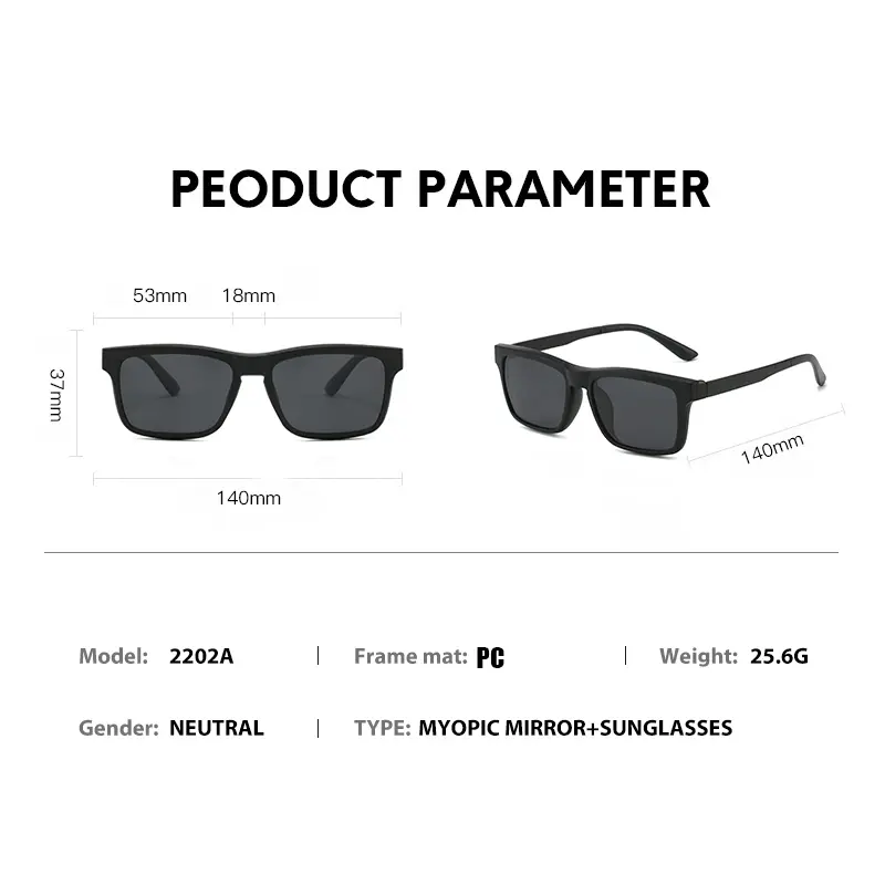 PC 2In 1 New Style Magnet Clip On Glasses Frame Trend fishing Driving Sunglasses For Men 2024 Optical Computer Glasses UV400